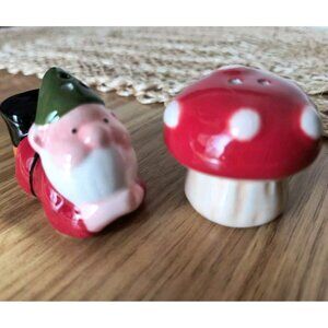 Gnome and Mushroom Mini Salt and Pepper Shakers, NEW